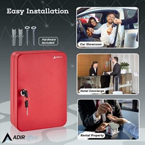 AdirOffice Key Lock Box Cabinet Wall Mount with Keys & 48 Colored Name Tags - Key Safe Organizer for A Mess Free Work Place Such As Car Dealer, Property Manager, Valet Parking & More (48 Keys, Red)