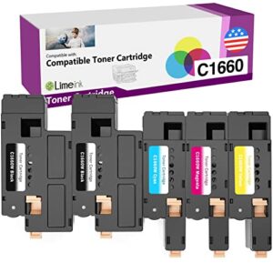 limeink 5 pack compatible high yield laser toner cartridges replacement for dell c1660 4g9hp (2 black, 1 cyan, 1 magenta, 1 yellow) compatible with c1660 c1660w c1660cnw 1660 1660w, 1660cnw printers