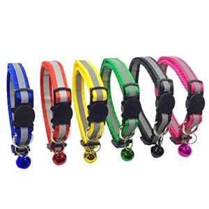 PACCOMFET FUNPET 6 Pcs Breakaway Cat Collar with Reflective Nylon Strip and Bell, Safe and Durable