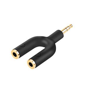 cablecreation headphone splitter adapter, 3.5mm male to 2 port 3.5mm female y jack splitter adaptor compatible with headset, earphone, iphone, ipad, ipod,tablets, mp3 players&more, black