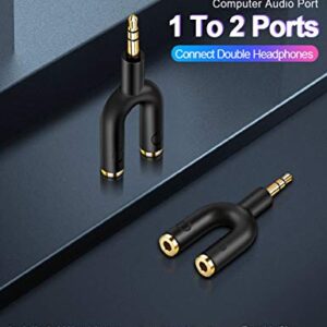 CableCreation Headphone Splitter Adapter, 3.5mm Male to 2 Port 3.5mm Female Y Jack Splitter Adaptor Compatible with Headset, Earphone, iPhone, iPad, iPod,Tablets, MP3 Players&More, Black