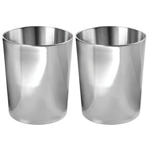 mdesign round metal small 1.7 gallon recycle trash can wastebasket, garbage container bin for bathrooms, kitchen, bedroom, home office - durable stainless steel - mirri collection - 2 pack - polished