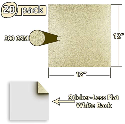 Ground Up Creations Premium 20 Sheets Glitter Cardstock 12" x 12" - Use For Scrapbooking - Holidays - Weddings - Birthdays - Parties - 300GSM For Paper Cutting Bending Or Shaping (Gold, 20 Pack)