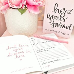 Eccolo Inspirational Quote Journal for Women, Hardcover Notebook, Faux Leather, Lay Flat Notebook, “Her Goals Journal”, Dayna Lee Collection (Light Pink, 5x7 Inches)