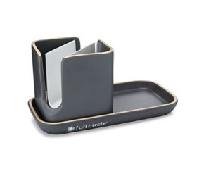 full circle stash, ceramic sink caddy, gray and white, 11"