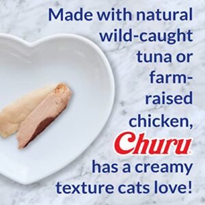 INABA Churu Cat Treats, Grain-Free, Lickable, Squeezable Creamy Purée Cat Treat/Topper with Vitamin E & Taurine, 0.5 Ounces Each Tube, 4 Tubes, Tuna with Salmon Recipe