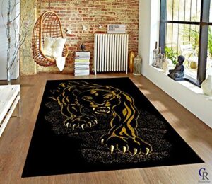 black panther jaguar area rug african animal carpet (5’ 3” x 7’ 5”)