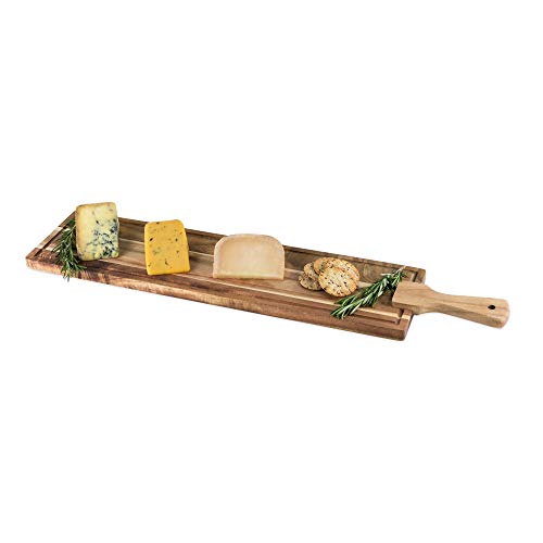 Twine Rustic Farmhouse Tapas Board Serveware, Acacia Wood Plank, Cheese Tray with Handle Brown