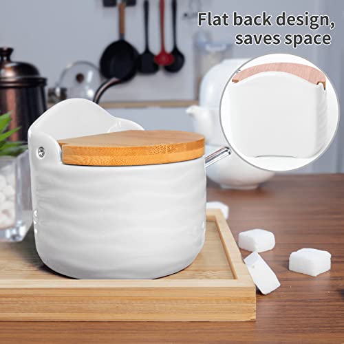 77L Sugar Bowl, Ceramic Sugar Bowl with Sugar Spoon and Bamboo Lid for Home and Kitchen - Modern Design, White, 8.58 FL OZ (254 ML)