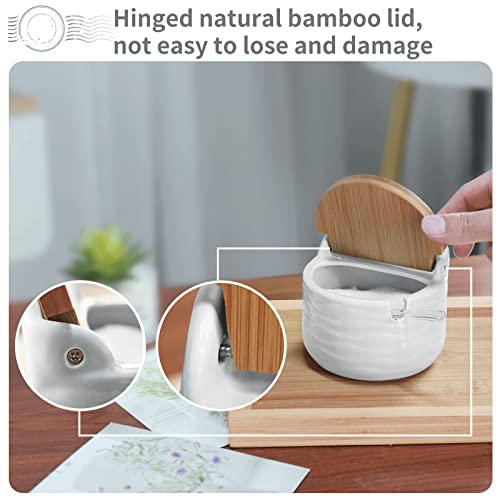 77L Sugar Bowl, Ceramic Sugar Bowl with Sugar Spoon and Bamboo Lid for Home and Kitchen - Modern Design, White, 8.58 FL OZ (254 ML)