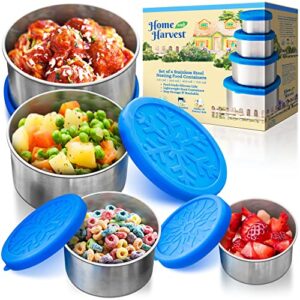 home and harvest stainless steel lunch box for kids with lids - metal snack containers for lunch box 4 pack