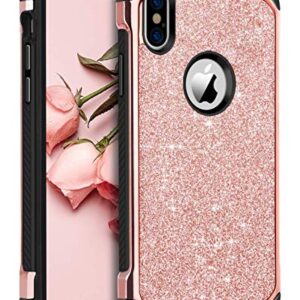 BENTOBEN iPhone X/10 Case, iPhone Xs (2018) Shockproof Glitter Sparkle Bling Girl Women 2 in 1 Shiny Faux Leather Hard PC Soft Bumper Protective Phone Cover for Apple iPhone X/XS 5.8", Rose Gold/Pink