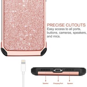 BENTOBEN iPhone X/10 Case, iPhone Xs (2018) Shockproof Glitter Sparkle Bling Girl Women 2 in 1 Shiny Faux Leather Hard PC Soft Bumper Protective Phone Cover for Apple iPhone X/XS 5.8", Rose Gold/Pink