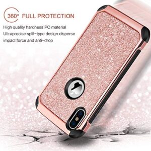 BENTOBEN iPhone X/10 Case, iPhone Xs (2018) Shockproof Glitter Sparkle Bling Girl Women 2 in 1 Shiny Faux Leather Hard PC Soft Bumper Protective Phone Cover for Apple iPhone X/XS 5.8", Rose Gold/Pink