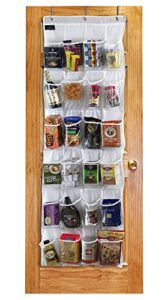 regal bazaar over-the-door hanging white pantry organizer and kitchen storage unit with 24 crystal-clear vinyl pockets and 3 metal hooks