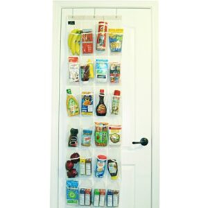 Regal Bazaar Over-The-Door Hanging White Pantry Organizer and Kitchen Storage Unit with 24 Crystal-Clear Vinyl Pockets and 3 Metal Hooks