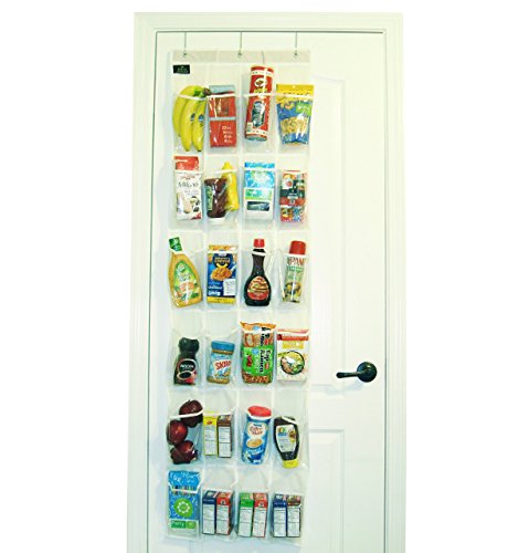 Regal Bazaar Over-The-Door Hanging White Pantry Organizer and Kitchen Storage Unit with 24 Crystal-Clear Vinyl Pockets and 3 Metal Hooks