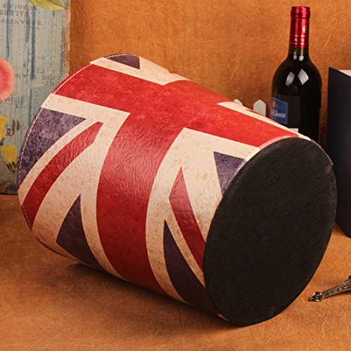 Fcoson Paper Wastebasket Without Lid Round PU Leather Trash Can Creative Retro European Style Garbage Bin Recycle Dustbin for Pub Office Hotel Bedroom Bathroom - Flag Pattern