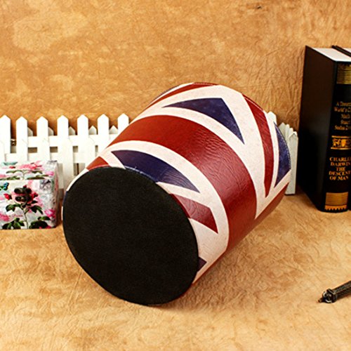 Fcoson Paper Wastebasket Without Lid Round PU Leather Trash Can Creative Retro European Style Garbage Bin Recycle Dustbin for Pub Office Hotel Bedroom Bathroom - Flag Pattern