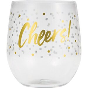 elise plastic 14-ounce stemless wine glass tumblers, 1 count (pack of 1), cheers