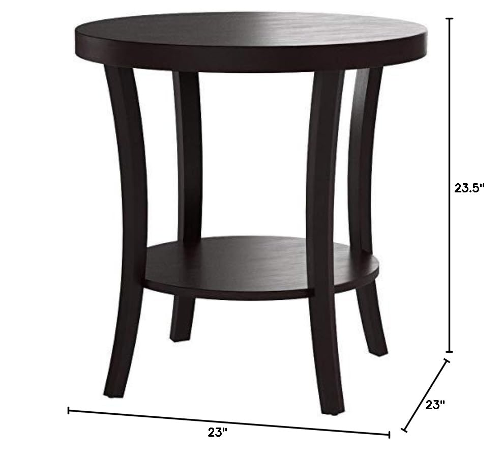 Roundhill Furniture Perth Contemporary Round End Table with Shelf, Espresso