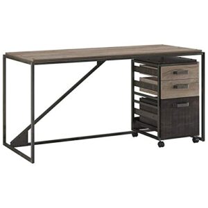 bush furniture refinery 62w industrial desk with 3 drawer mobile file cabinet in rustic gray
