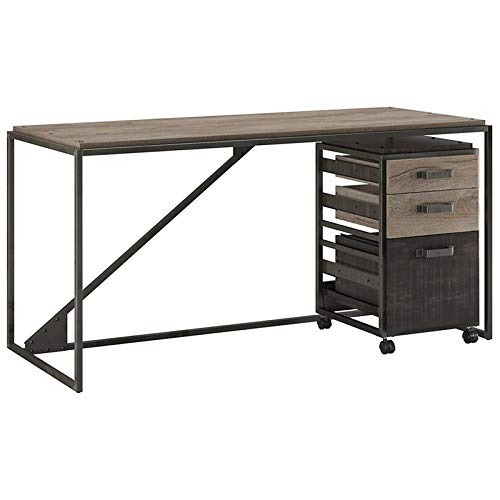 Bush Furniture Refinery 62W Industrial Desk with 3 Drawer Mobile File Cabinet in Rustic Gray