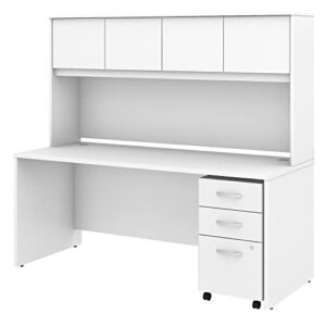 studio c 72w x 30d office desk with hutch and mobile file cabinet in white