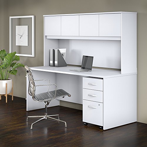 Studio C 72W x 30D Office Desk with Hutch and Mobile File Cabinet in White