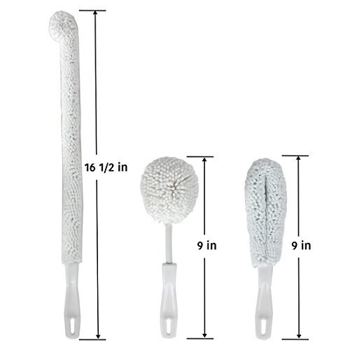 Lily's Home Decanter Cleaning Brush Set, Glassware Cleaning Brushes for Hard to Reach Areas, Ideal for Champagne Flutes, Beer Mugs, Baby Bottles and Narrow Neck Goblets (Set of 3)