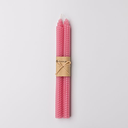 100% Pure Beeswax Handmade Taper Candles (Rose Pink) - 10 Inch Smokeless Dripless Pair - Natural Subtle Honey Smell - Elegant Honeycomb Design — by Galánta & Co.