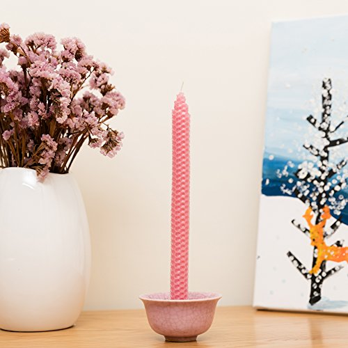 100% Pure Beeswax Handmade Taper Candles (Rose Pink) - 10 Inch Smokeless Dripless Pair - Natural Subtle Honey Smell - Elegant Honeycomb Design — by Galánta & Co.