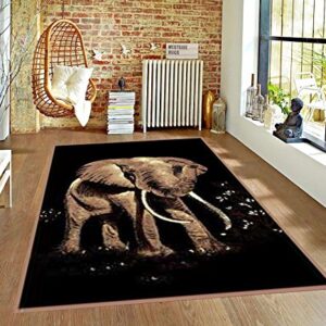 Bold African Elephant Tusks Modern Safari Animal Carpet Area Rug (5’ 3” X 7’ 5”)