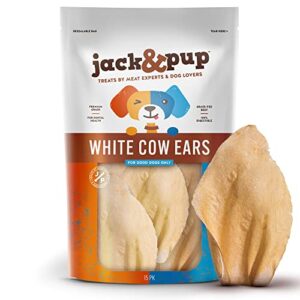 jack&pup thick white cow ears for dogs single ingredient dog treat, flavorful healthy dog treats natural dog treats for medium dogs with chondroitin joint health for dogs cow ear dog chews (15 pack)