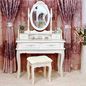 white vanity jewelry makeup dressing table set w/stool 4 drawer mirror wood desk