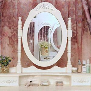 White Vanity Jewelry Makeup Dressing Table Set W/Stool 4 Drawer Mirror Wood Desk