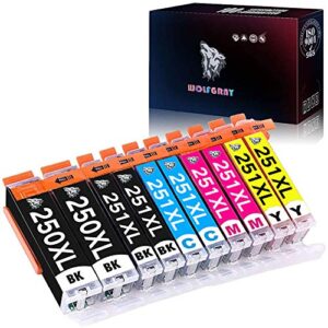 wolfgray 10 packs (2large bk+2bk+2c+2m+2y) compatible ink cartridge pgi-250xl cli-251xl 250xl 251xl works for pixma mx922 mg5522 mg5620 mg6620 mg6600 mx920 ix6820 ip7220 (2set)