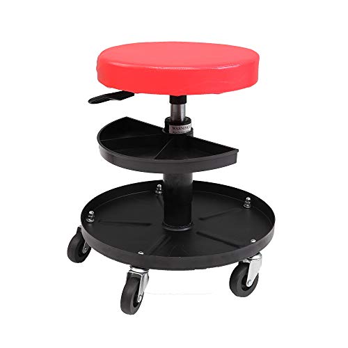 MOTOOS Adjustable Mechanics Creeper Seat Rolling Stool Pneumatic Chair Tray Padded Repair Shop Garage with 300 lbs Capacity