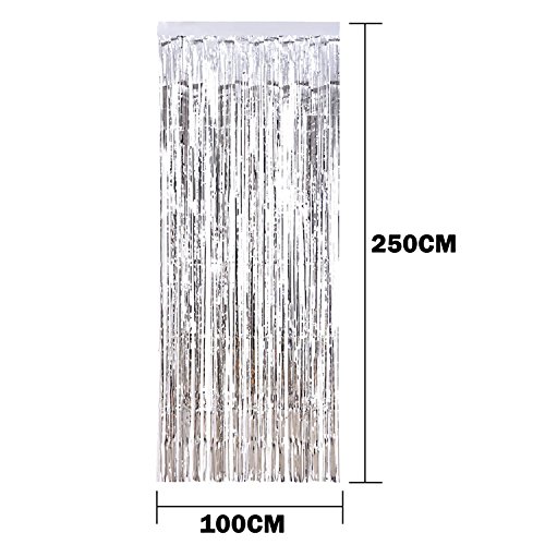 4 Pack Foil Curtains Metallic Fringe Curtains Shimmer Curtain for Birthday Wedding Disco Party Decorations (Silver)