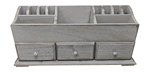Gianna's Home Rustic Farmhouse Desk 3 Drawer Wooden Vanity Makeup Beauty Jewelry Storage Organizer (Rustic White)