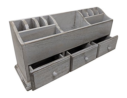 Gianna's Home Rustic Farmhouse Desk 3 Drawer Wooden Vanity Makeup Beauty Jewelry Storage Organizer (Rustic White)