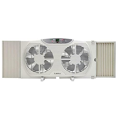 Lasko Electrically Reversible Twin Window Fan with Remote Control, 9 INCH, White