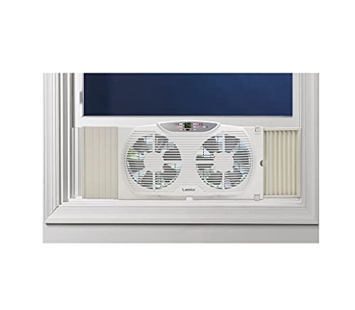 Lasko Electrically Reversible Twin Window Fan with Remote Control, 9 INCH, White