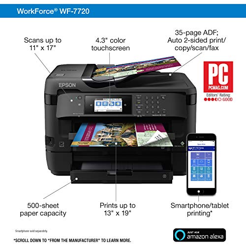 Epson WorkForce WF-7720 Wireless Wide-format Color Inkjet Printer with Copy, Scan, Fax, Wi-Fi Direct and Ethernet, Amazon Dash Replenishment Ready