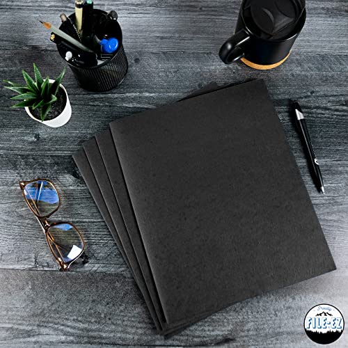 FILE-EZ Two-Pocket Folders, Black, 25-Pack, Textured Paper, Letter Size (EZ-32505)