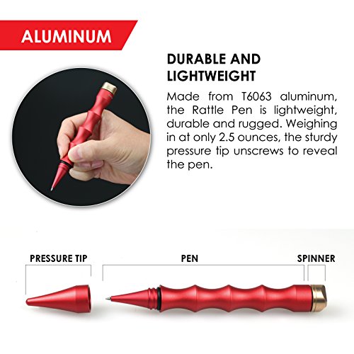 Ztylus Gadget Addix 3 in 1 RATTLE PEN: Black Ink Writing Pen, Fidget Spinner End Cap, Pressure Tip, Ergonomic Grip (Aluminium Red)