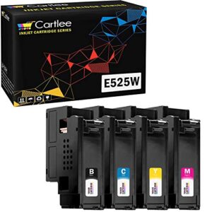 cartlee set of 4 compatible high yield laser toner cartridges replacement ink for dell e525w e525dw 525w 525dw 525 dpv4t h3m8p color printers (1 black, 1 cyan, 1 magenta, 1 yellow)