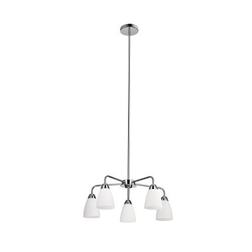 Globe Electric 65779 Candice 5-Light Chandelier, Polished Chrome Finish, White Glass Shades