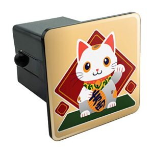 cute lucky cat maneki-neko tow trailer hitch cover plug insert 2"