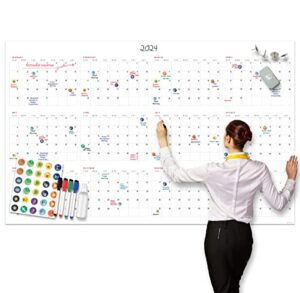 large dry erase wall calendar - 38" x 60" - undated blank 2023 reusable yearly calendar - giant whiteboard year poster - jumbo laminated 12 month office calendar (lushleaf designs)